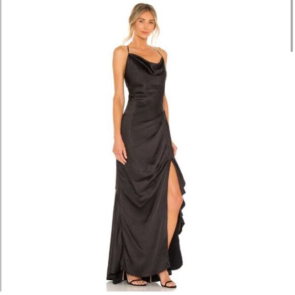 NWT Elliatt Eliana Black Ruffle Maxi Dress with Slit - Picture 3 of 5